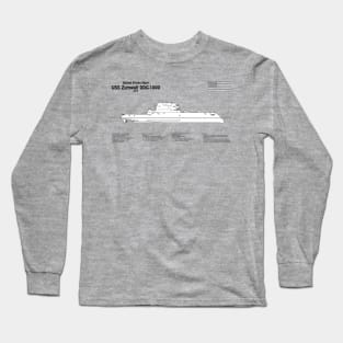 USS Zumwalt DDG-1000 Destroyer ship plans - SBDpng Long Sleeve T-Shirt